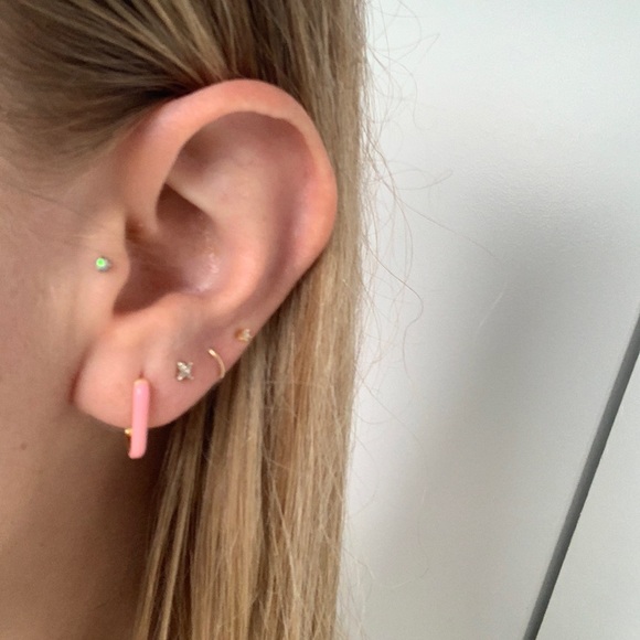 pink and gold oval hoops enamel hoop earrings - Picture 3 of 5